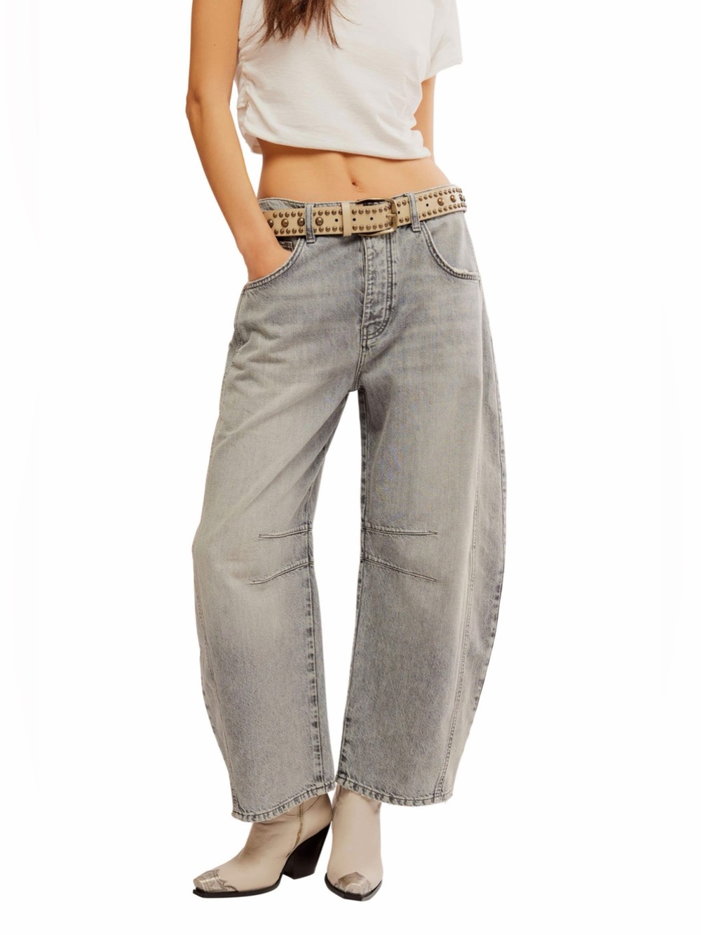 Free People We The Free Lucky You Barrel Jeans Size 29, Gray Wash